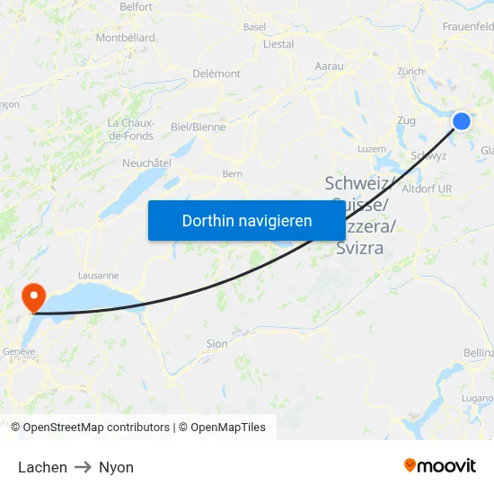 Lachen to Nyon map