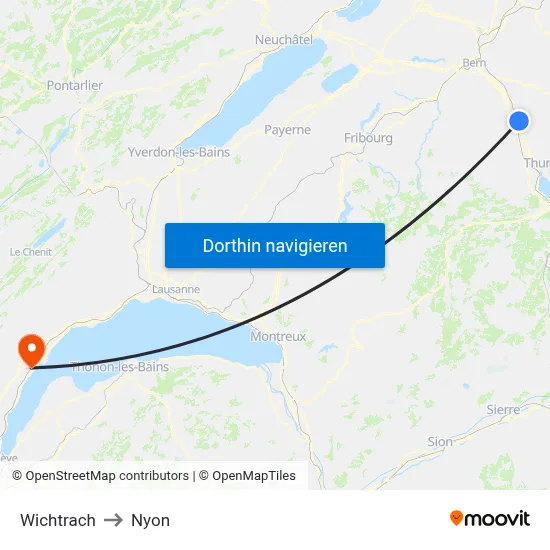 Wichtrach to Nyon map