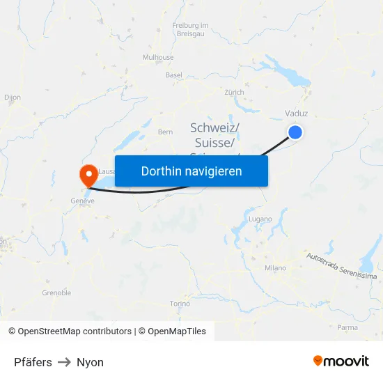 Pfäfers to Nyon map