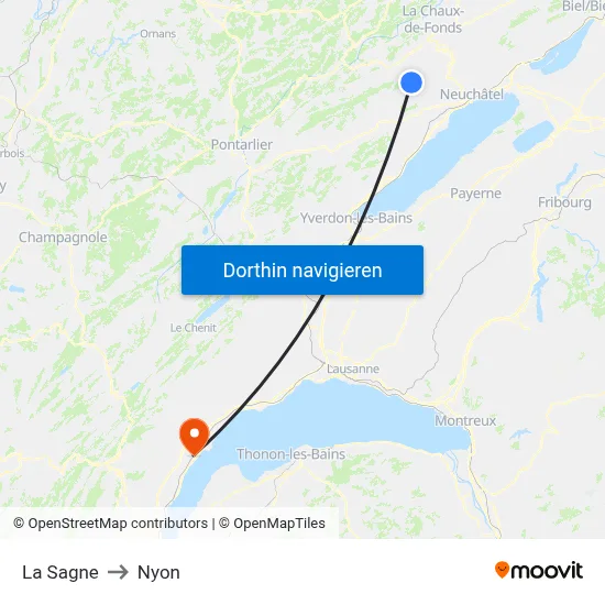 La Sagne to Nyon map