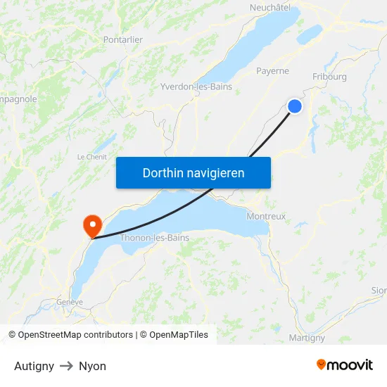 Autigny to Nyon map