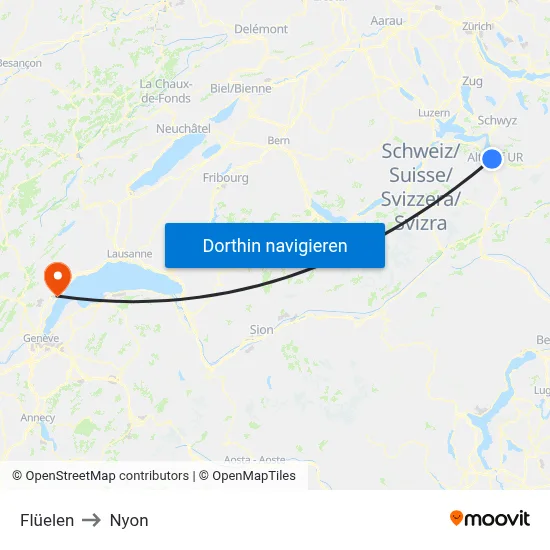 Flüelen to Nyon map
