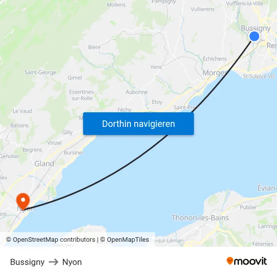 Bussigny to Nyon map