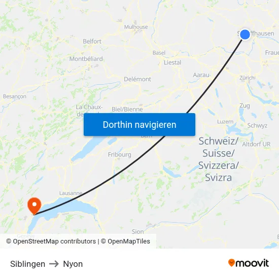 Siblingen to Nyon map