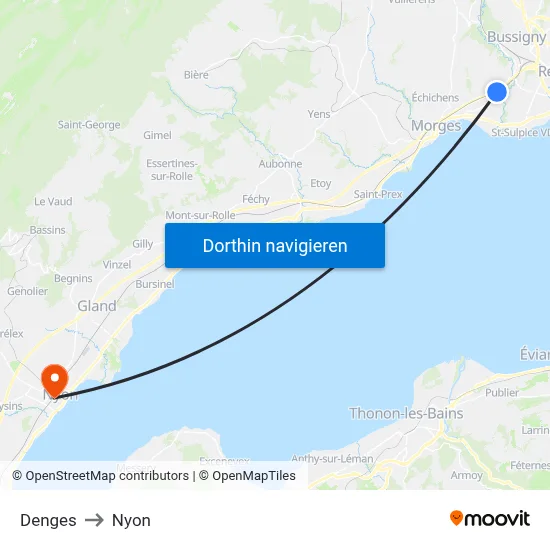 Denges to Nyon map
