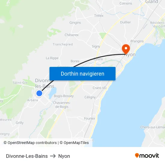 Divonne-Les-Bains to Nyon map