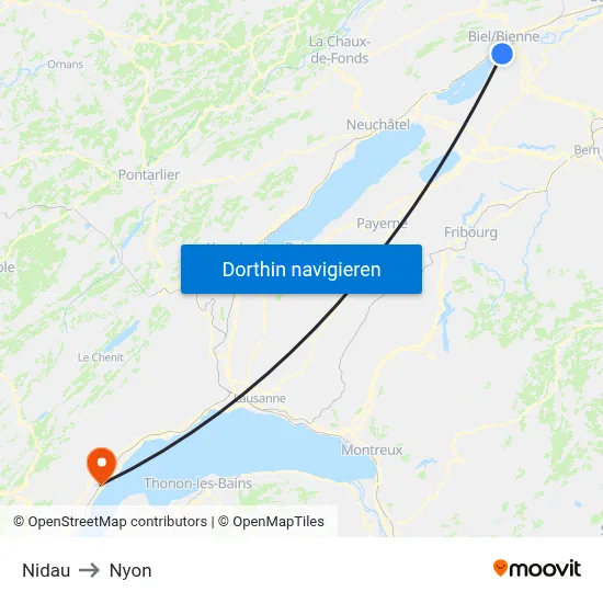 Nidau to Nyon map