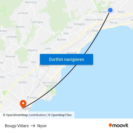 Bougy-Villars to Nyon map