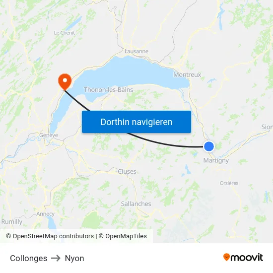 Collonges to Nyon map