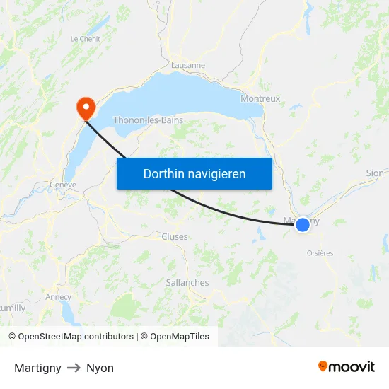 Martigny to Nyon map