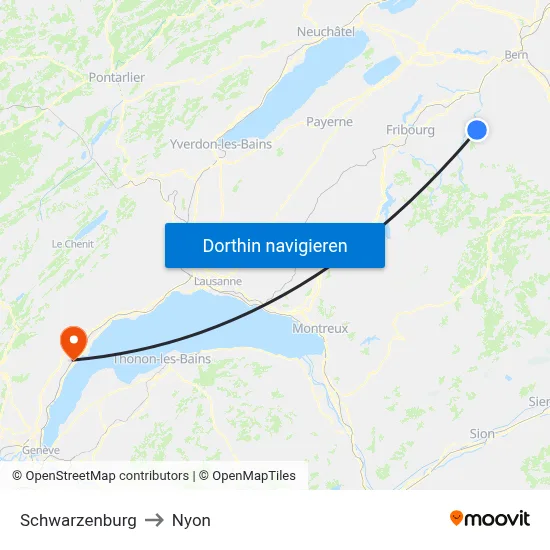 Schwarzenburg to Nyon map