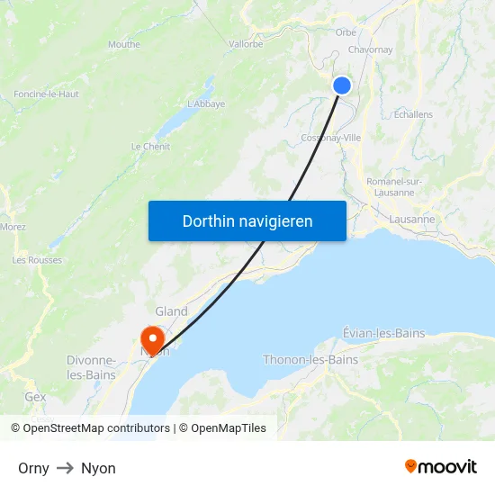 Orny to Nyon map