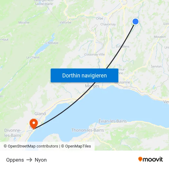 Oppens to Nyon map