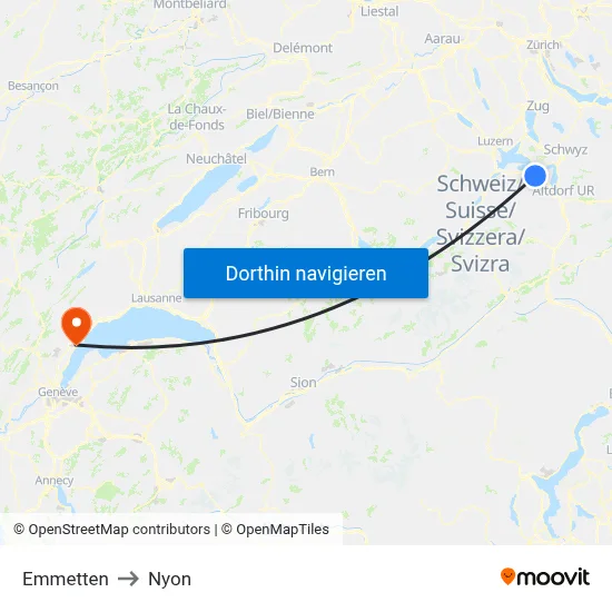 Emmetten to Nyon map