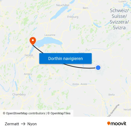 Zermatt to Nyon map