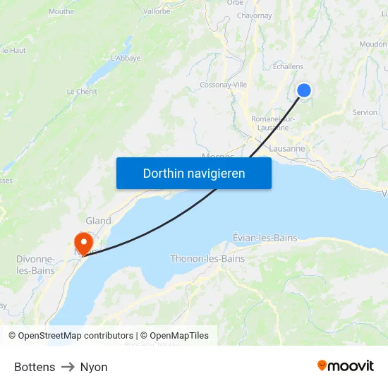 Bottens to Nyon map