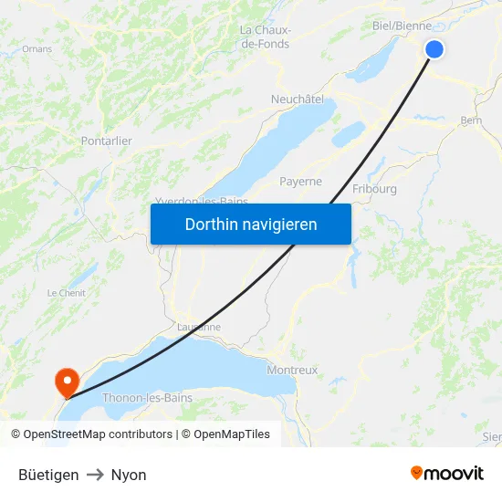Büetigen to Nyon map