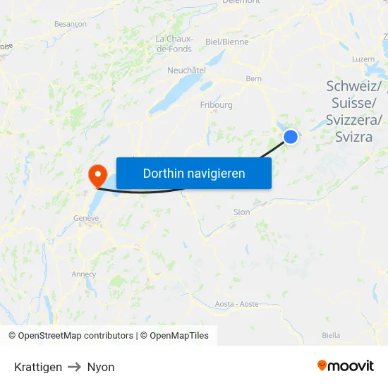 Krattigen to Nyon map