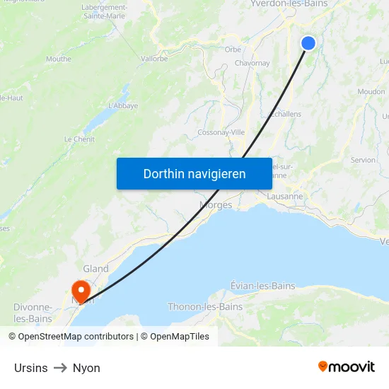 Ursins to Nyon map