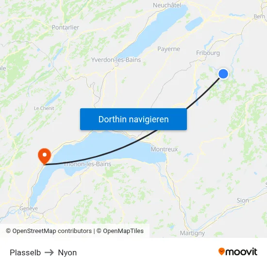 Plasselb to Nyon map