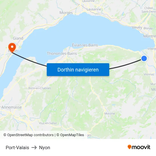 Port-Valais to Nyon map
