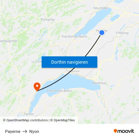 Payerne to Nyon map