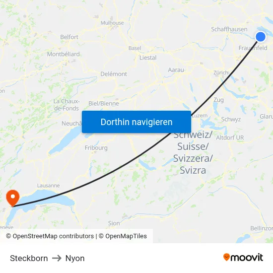 Steckborn to Nyon map
