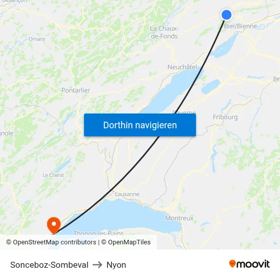 Sonceboz-Sombeval to Nyon map