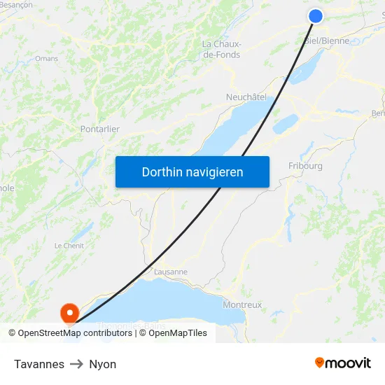 Tavannes to Nyon map