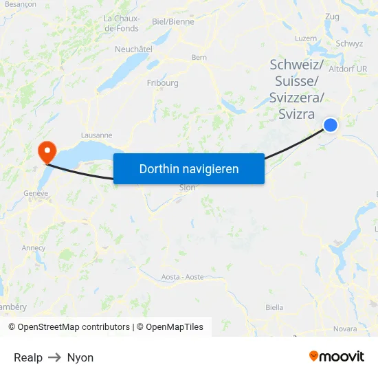 Realp to Nyon map