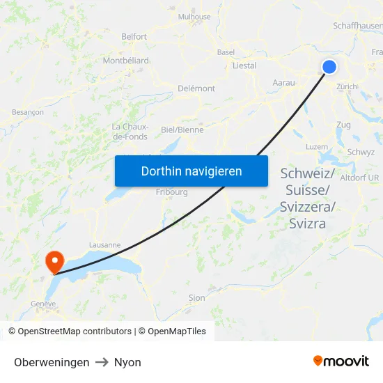 Oberweningen to Nyon map