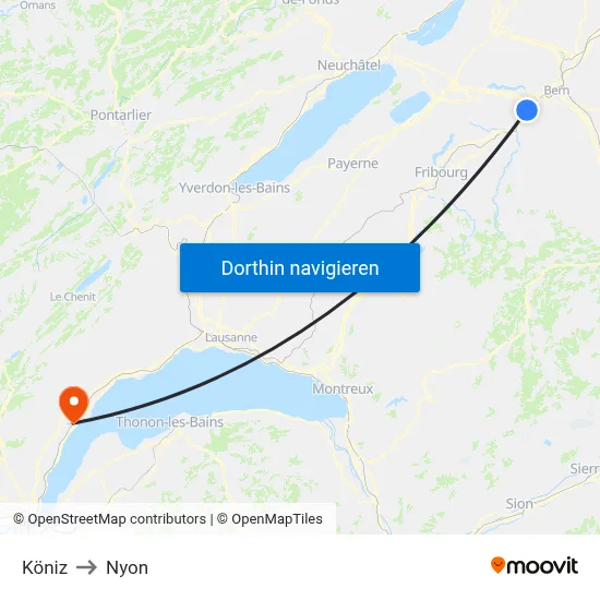 Köniz to Nyon map