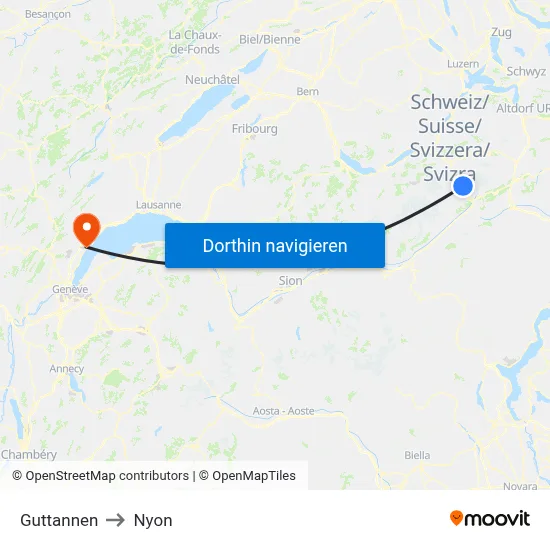 Guttannen to Nyon map