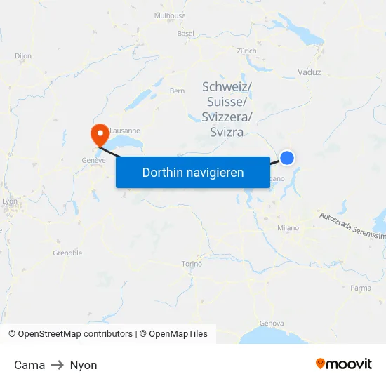 Cama to Nyon map