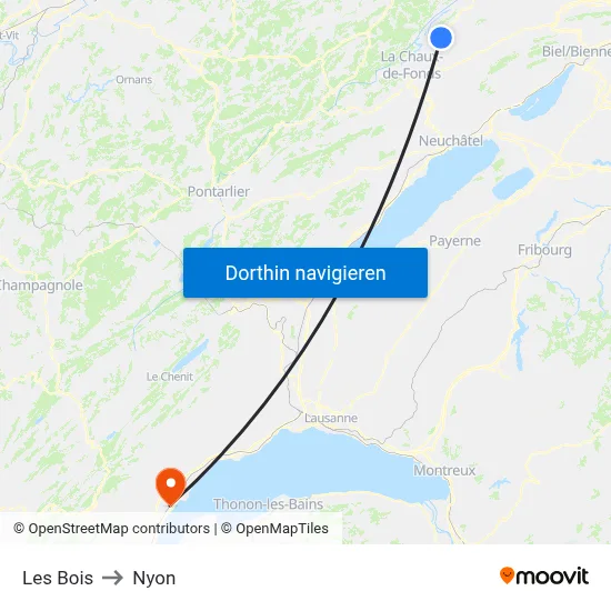 Les Bois to Nyon map