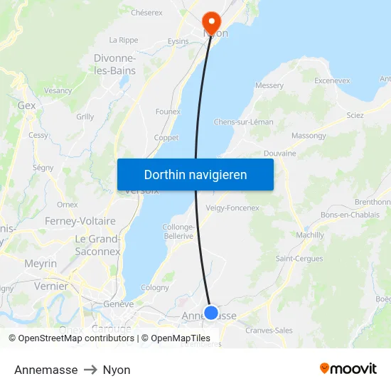 Annemasse to Nyon map