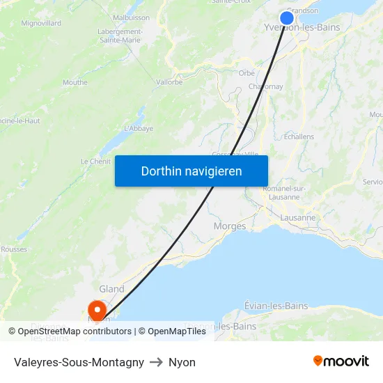 Valeyres-Sous-Montagny to Nyon map