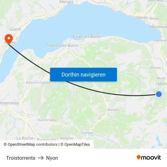 Troistorrents to Nyon map
