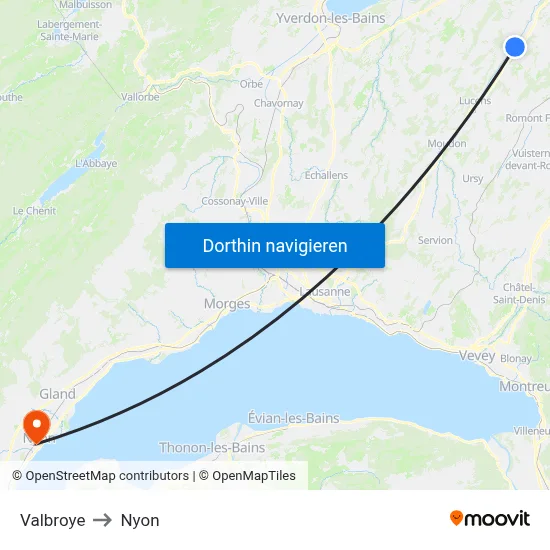Valbroye to Nyon map