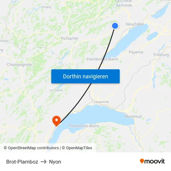 Brot-Plamboz to Nyon map