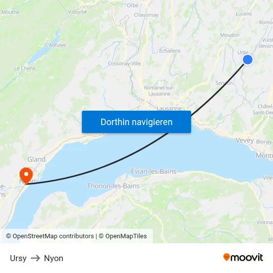Ursy to Nyon map