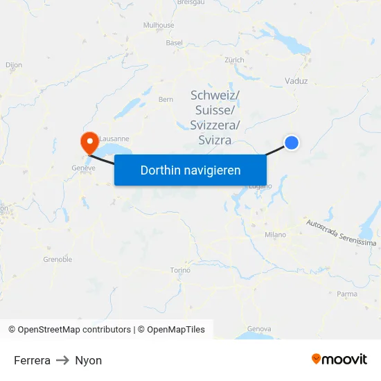 Ferrera to Nyon map