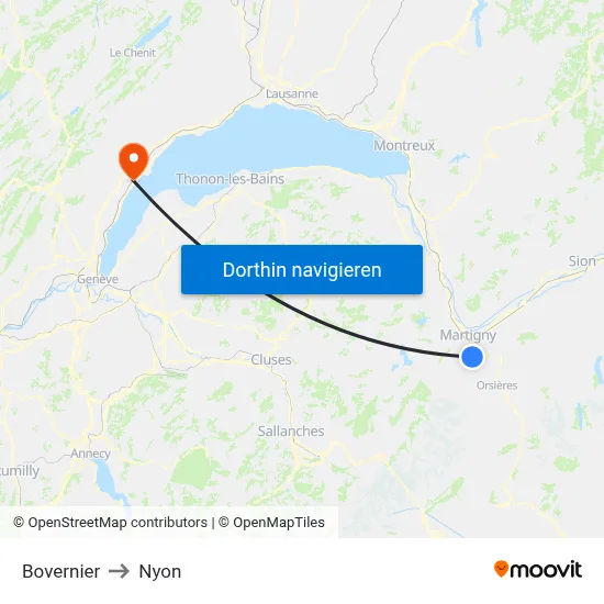 Bovernier to Nyon map
