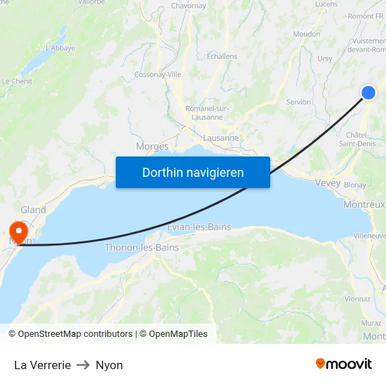 La Verrerie to Nyon map