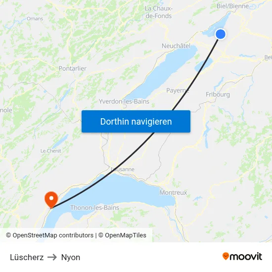 Lüscherz to Nyon map