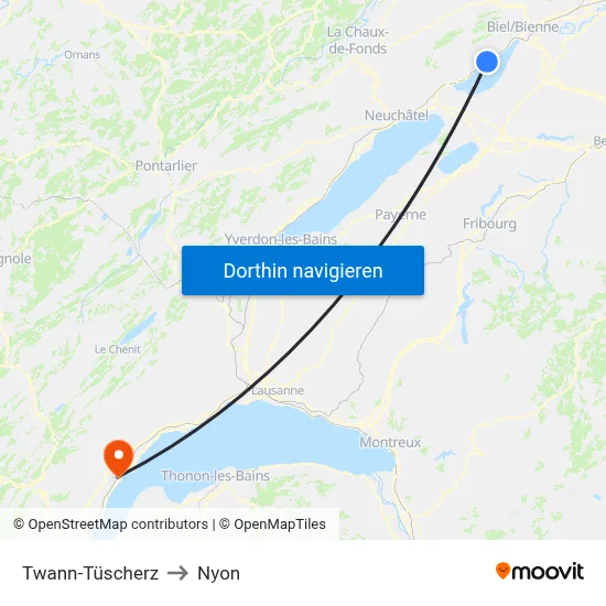 Twann-Tüscherz to Nyon map