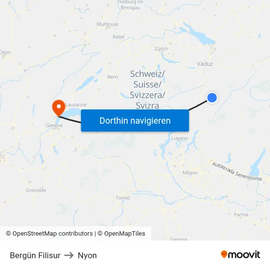 Bergün Filisur to Nyon map
