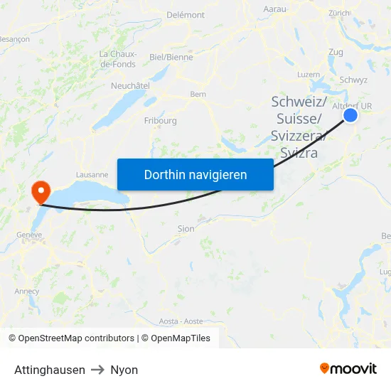 Attinghausen to Nyon map