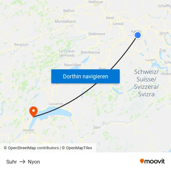 Suhr to Nyon map