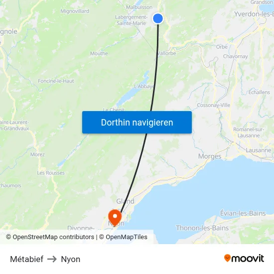 Métabief to Nyon map